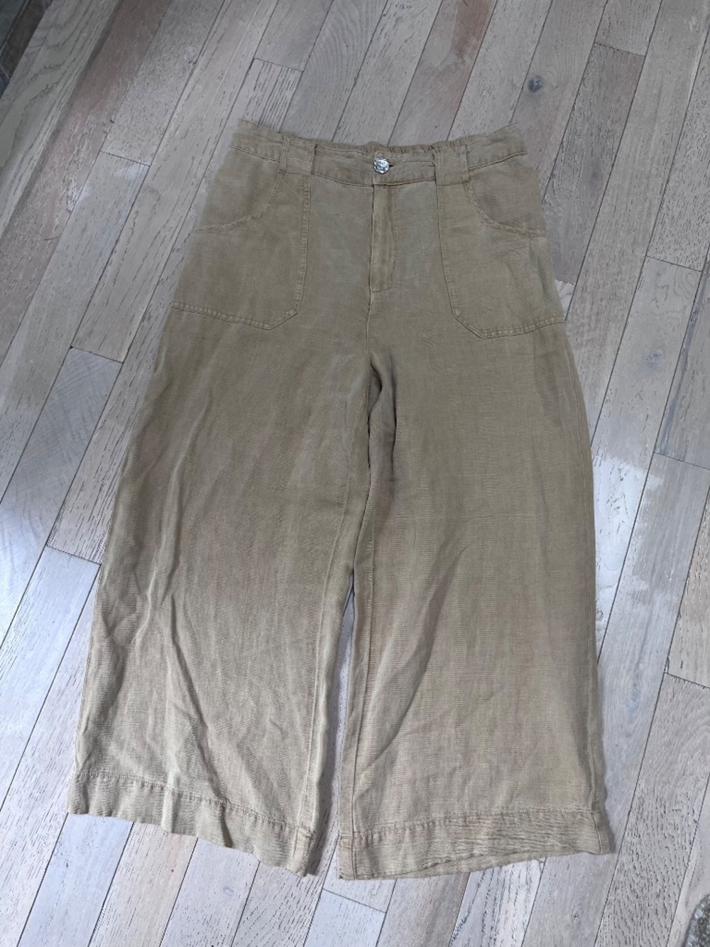 Joie Linen Lyocell Wide Leg Crop Pull-On Pants Size 12 Tan - Boho